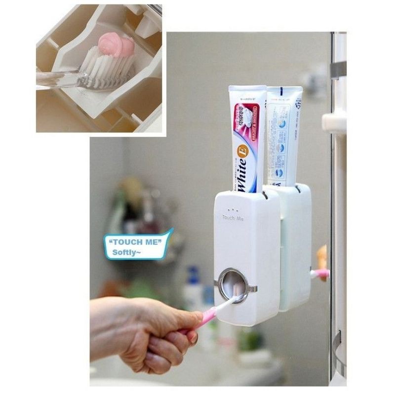 DISPENSER ODOL Tempat Sikat Gigi Set Rak Kamar Mandi Toothpaste Penjepit Brush NO BOX