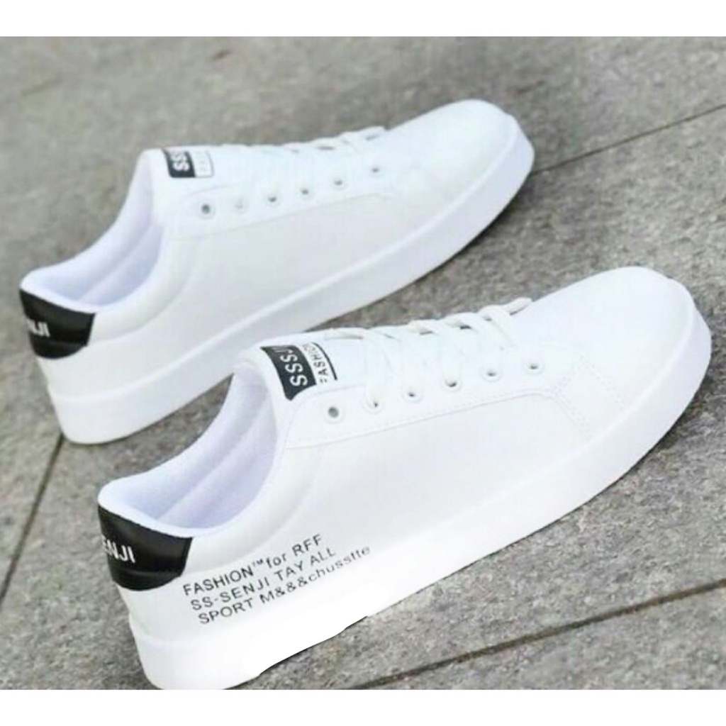 Sepatu SNEAKERS Pria/Wanita White Black S-SENJI ALL SPORT Uk_39/43 Bisa COD