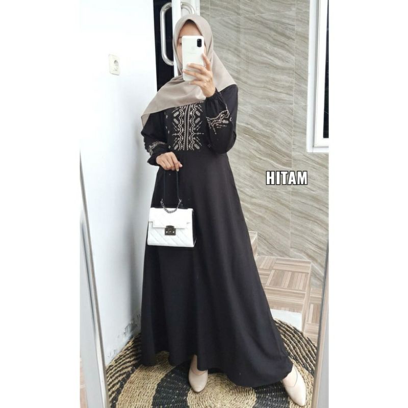 GAMIS ITY CREPE  BUSUI MOTIF BORDIR/GAMIS MOTIF BORDIR