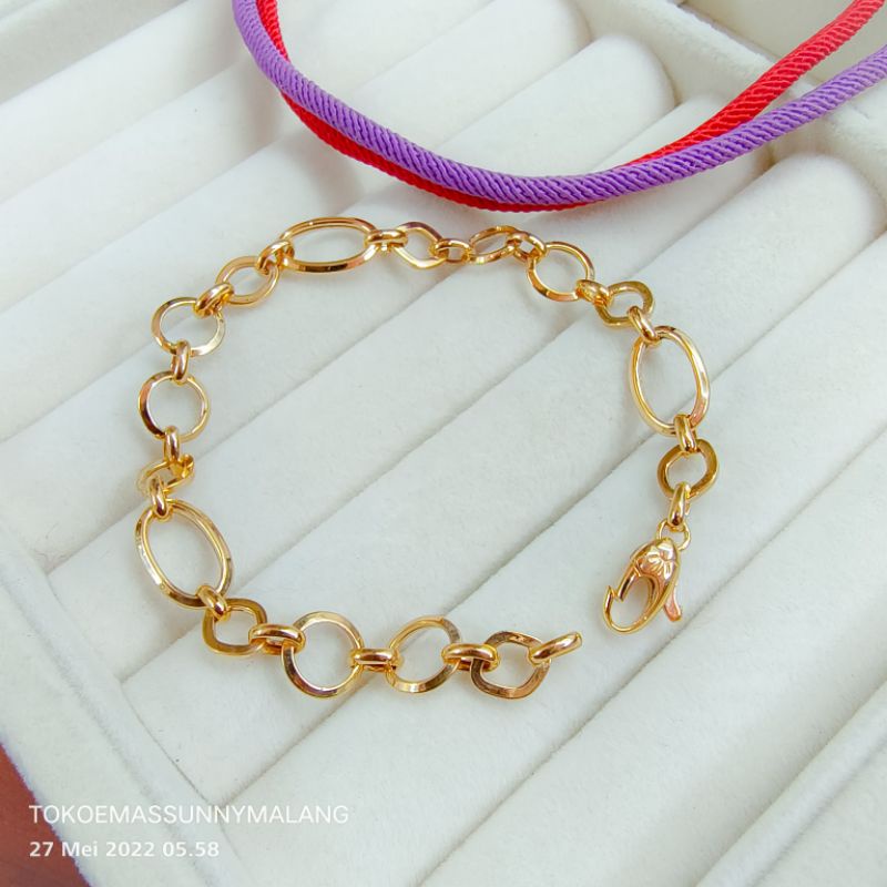 Gelang lemes oval fancy siem kadar 300% emas asli