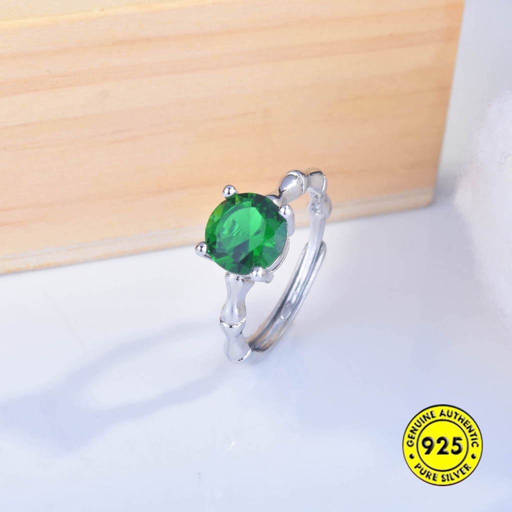 Cincin Model Terbuka Desain Bambu + Emerald + Permata Warna Warni Kreatif Untuk Wanita