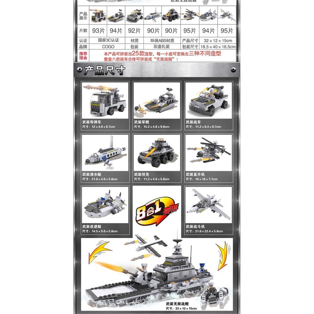 Mainan Anak Cogo Lego Kapal Angkatan Laut Perang 8 Karakter