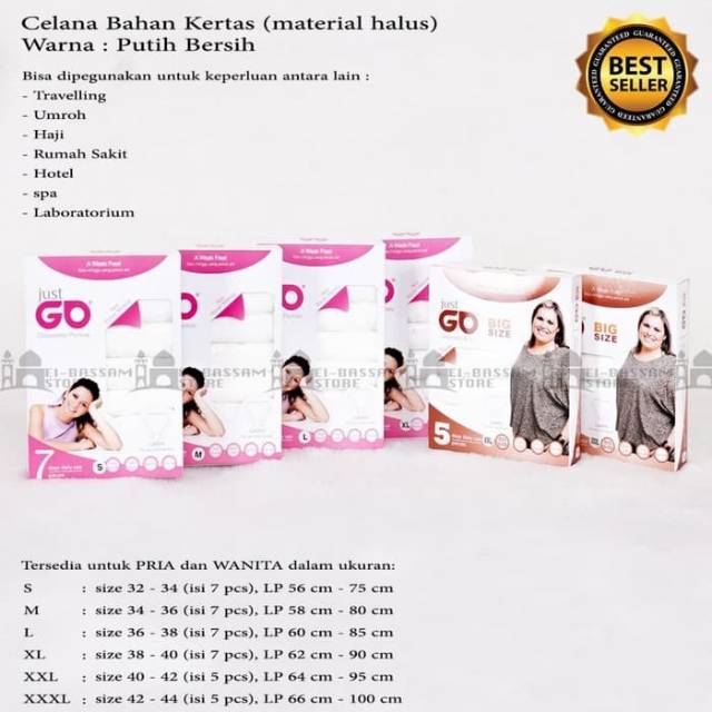 Celana dalam kertas sekali pakai pria dan wanita JUST GO big size jumbo size XXXL