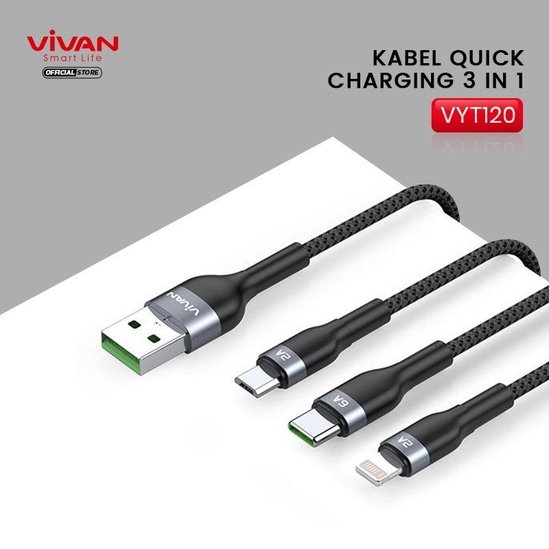 Kabel Data 3 in 1 Fast Charging 6A Micro USB - VIVAN VYT120