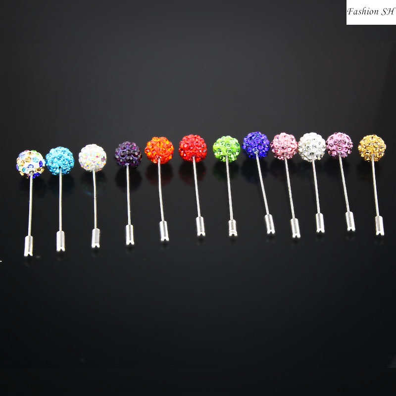 10pcs Bros pin Bentuk Bulat Aksen Kristal Warna Campur Untuk Syal