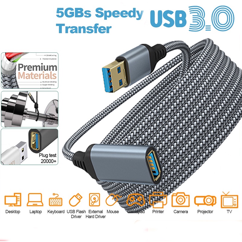 Kabel Data Extension Usb 3.0 Male Ke Female Kecepatan Tinggi Bahan Nilon Kepang