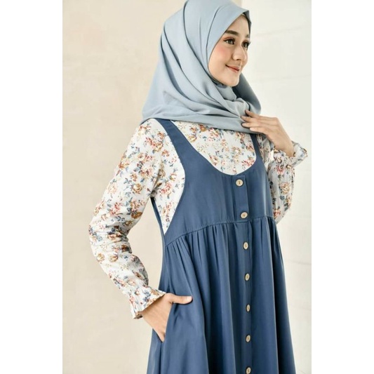 Jual Seika Dress By Cassie Ready Warna Flower Denim Size S Ld 90cm Pb 130cm Shopee Indonesia