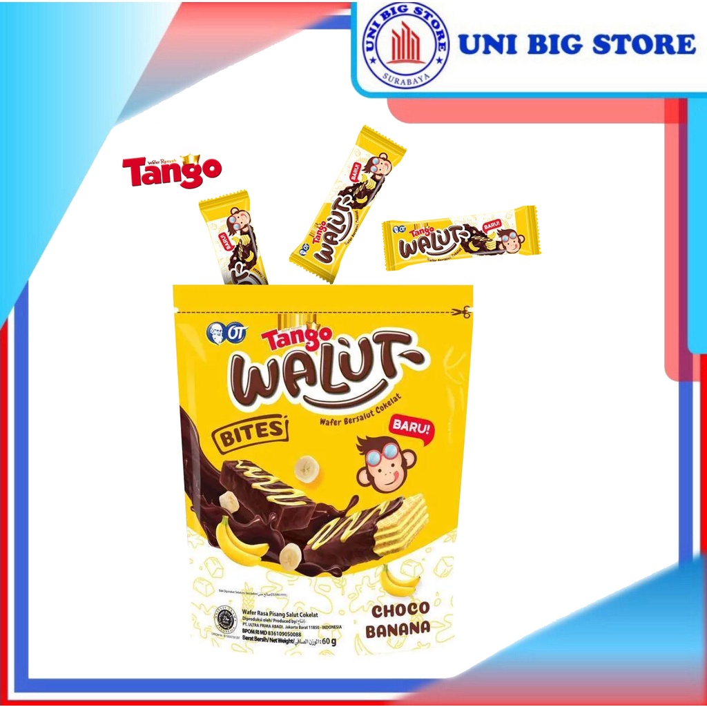 Tango Walut Wafer Salut Cokelat 60 gr Pouch  Coklat Pisang Choco Banana