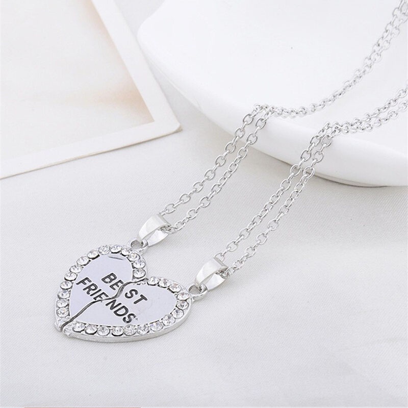 Kalung Rantai Dengan Liontin Hati Motif Tulisan Best Friends Untuk Wanita