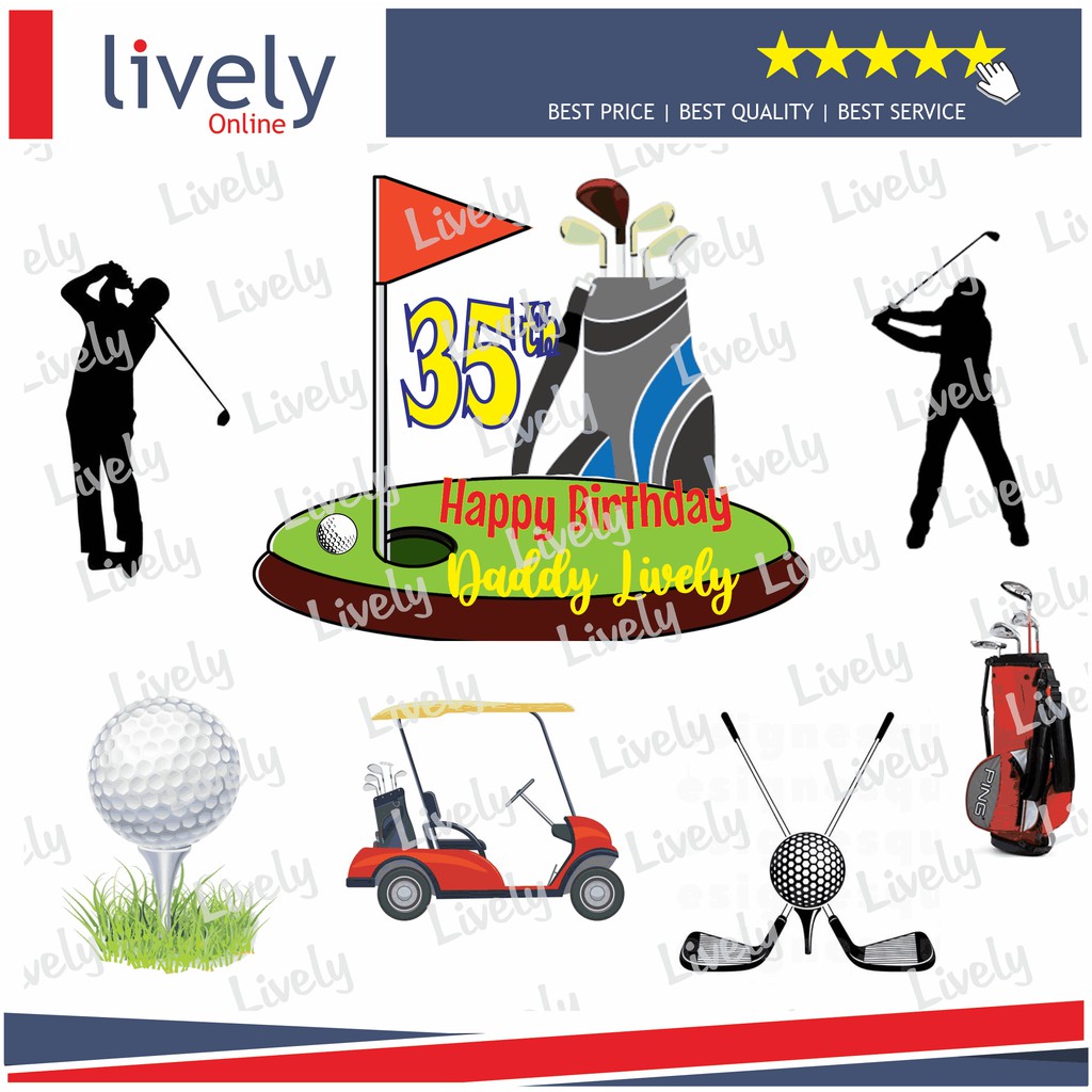 CUSTOM NAMA CAKE TOPPER KARAKTER GOLF HIASAN KUE ULANG TAHUN HAPPY BIRTHDAY