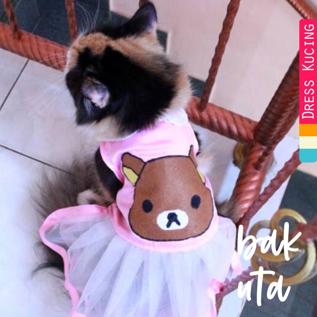 Dress kucing motif rilakkuma lucu untuk kucing pesta / baju kucing murah meriah size S M L XL