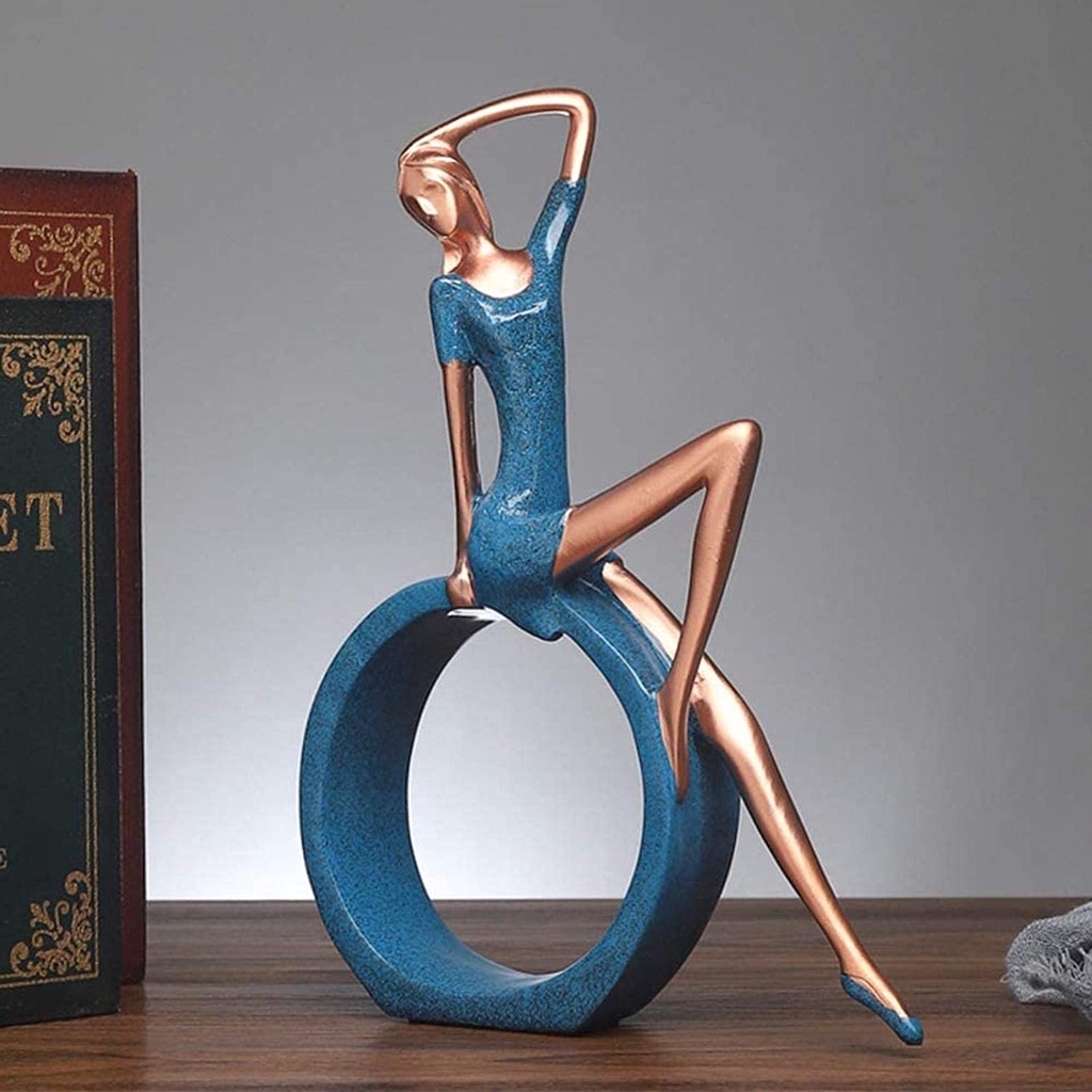 Ornamen Lady Yoga Biru Resin Sculpture Patung untuk Meja Lemari Buku