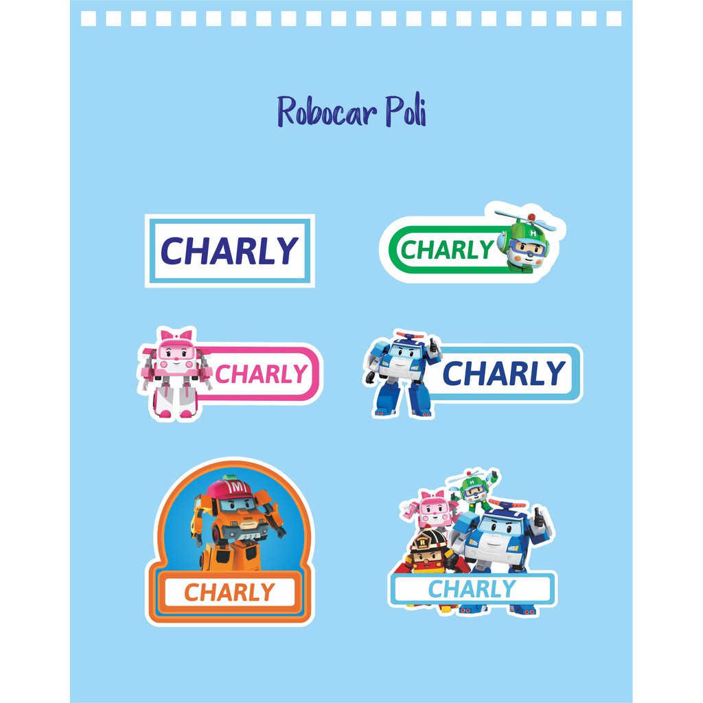 

192pcs Stiker Label Nama Kekinian Tahan Air & Anti Luntur untuk Anak Laki-laki Tema Robocar Poli