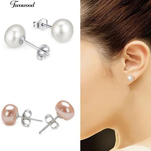 Faux Pearl Ear Stud Earrings Perak Disepuh Percing Perhiasan Hadiah