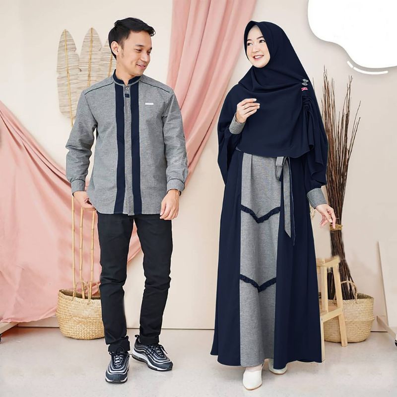 Asoka Baju Couple Muslim Syari Set Couple Gamis Pasangan