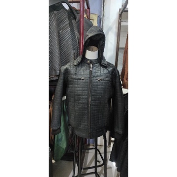PROMO DISKON Jaket kulit pria MURAH asli kulit domba garut ORIGINAL 100℅ model kupluk hitam