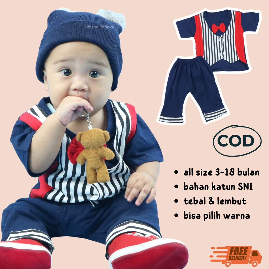 Setelan Rompi Baby Colin uk 3-18 Bulan / Export Class Set Baju Bayi Laki Kaos Lengan Rompi Celana