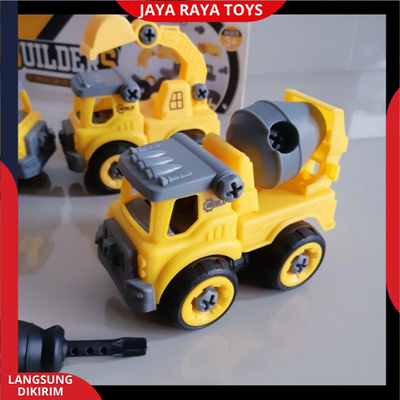 ( PROMO ) Mainan Anak Mobil Truk Bongkar Pasang DIY Obeng Toy Car Mixer Truck 1 set Kemasan Kantong