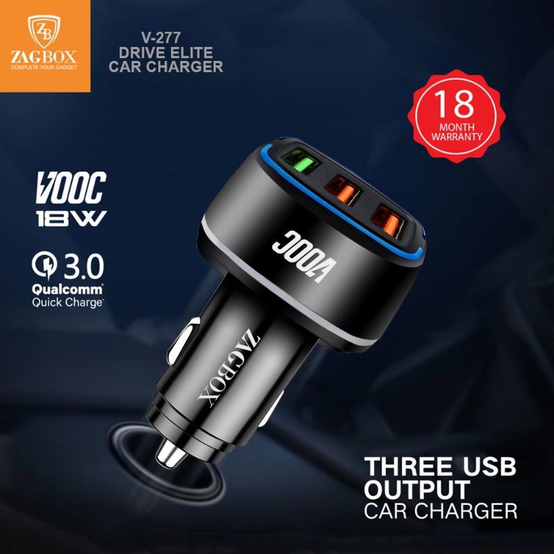 Car Charger Zagbox VOOC 3 USB Quick Charge 2.4A Casan Saver Mobil 30W