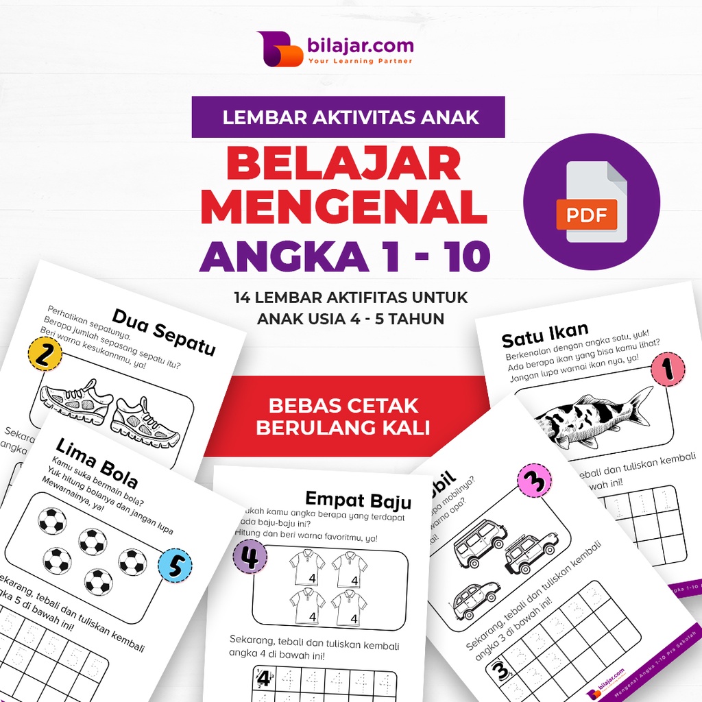 

[PDF FILE] Belajar Menulis & Mengenal Angka 1 - 10, Printable Lembar Kerja Anak Usia 3-5th, 14 Halaman