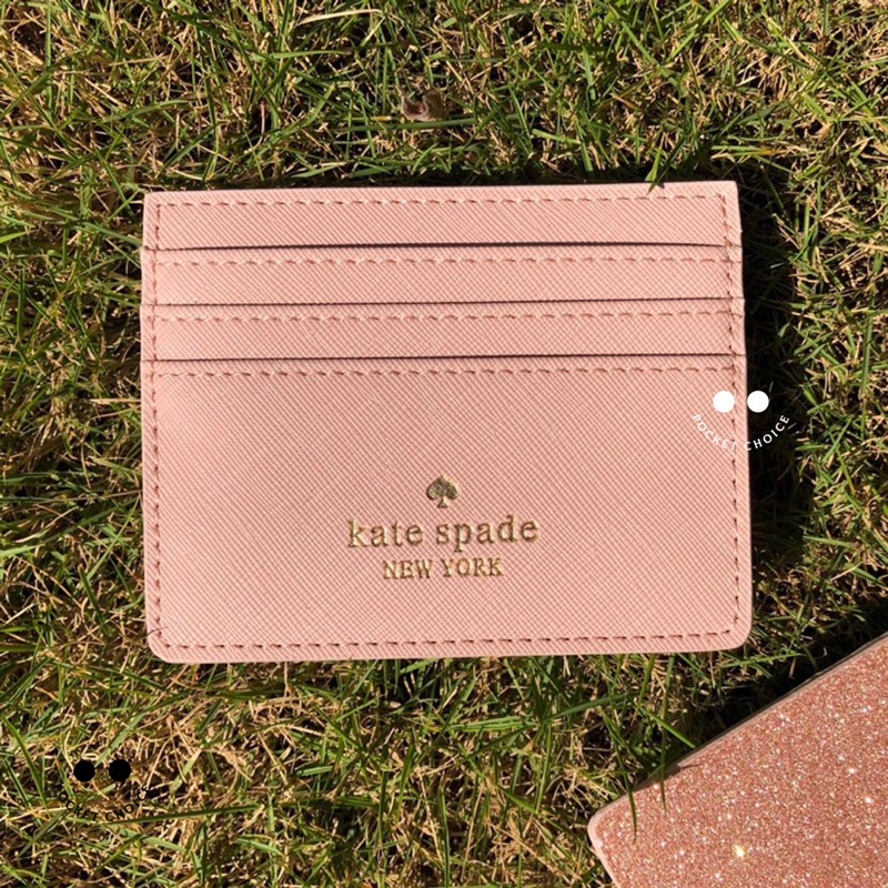 [READY] KATE SPADE GRETA COURT CARD HOLDER EMBOSSED LOGO GLITTER LEATHER IN GOLD / BLACK COLOUR