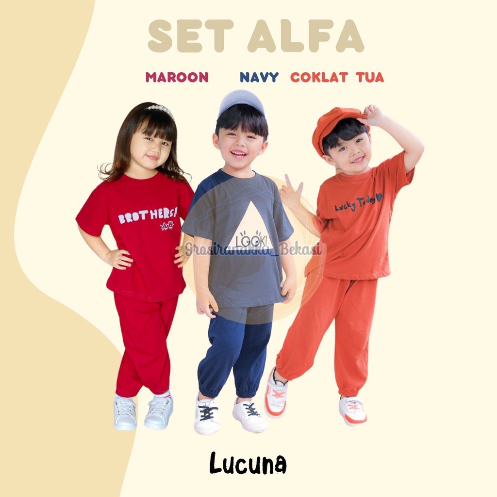 Setelan Anak Unisex Lucuna Alfa Mix Warna Size 1-5THN