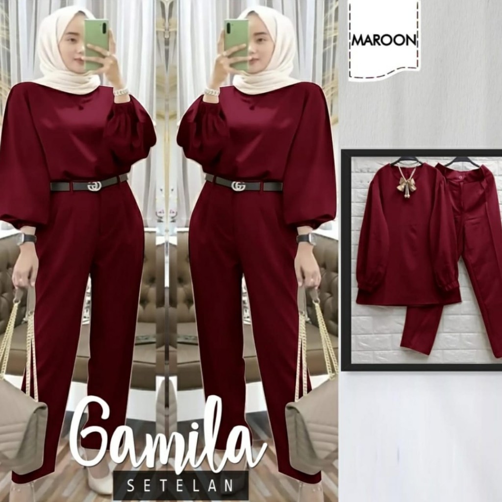 Gamila One Set Setelan Baju Muslim Wanita l Stelan Lengan Panjang Fashion Terlaris