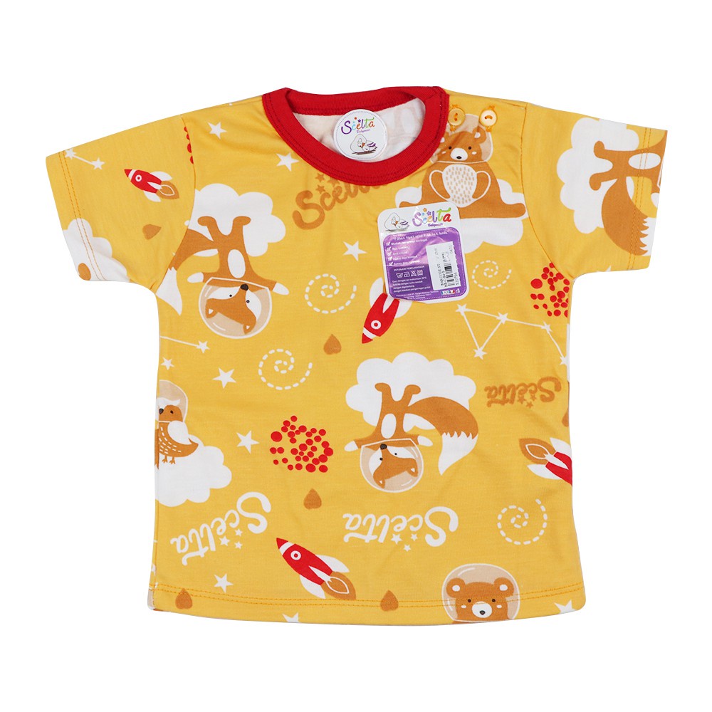 Baju bayi katun lengan pendek kancing pundak motif hewan  scelta kids ori