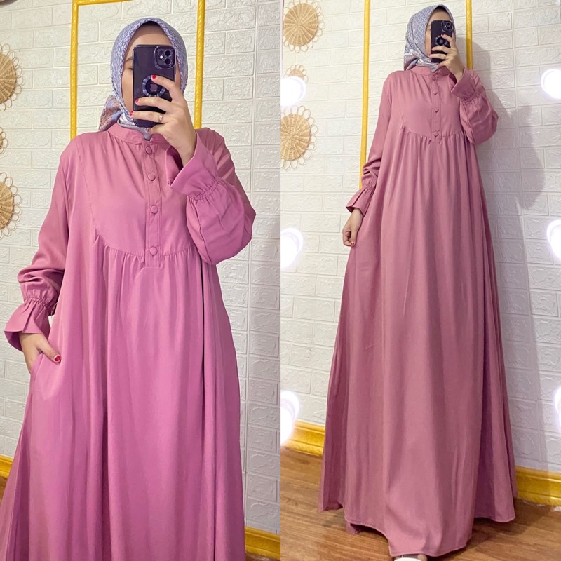 Gamis polos MUMA dress, bahan shakila premium LD 120 PB 140 fit to XXL jumbo