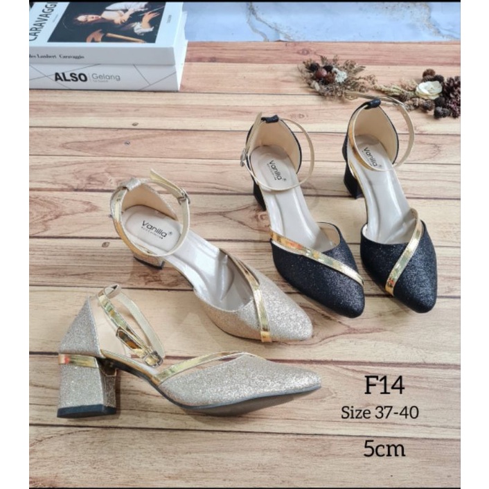 ABBUSHOES  F 14 hak tahu sepatu gliter wanita 5cm