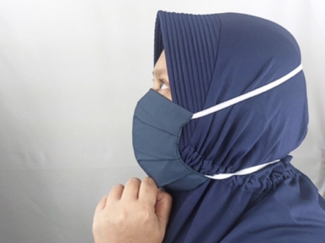 Masker Kain ikat karet 3 lapis hijab (2 lapis dan tempat tisu) headloop