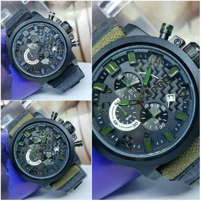 jam tangan jeep tali kanvas crono cowo/pria