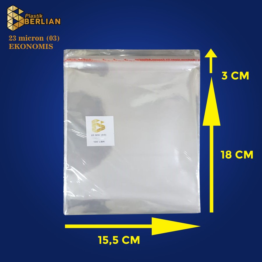 

15,5 x 18 cm Plastik OPP EKONOMIS 23micron (100 lbr) (lem/seal)