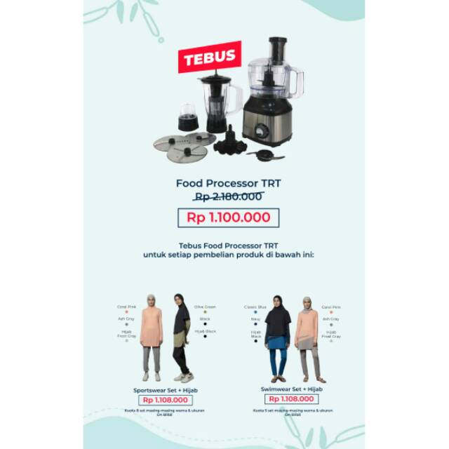 Food prosessor + sportswear set + hijab