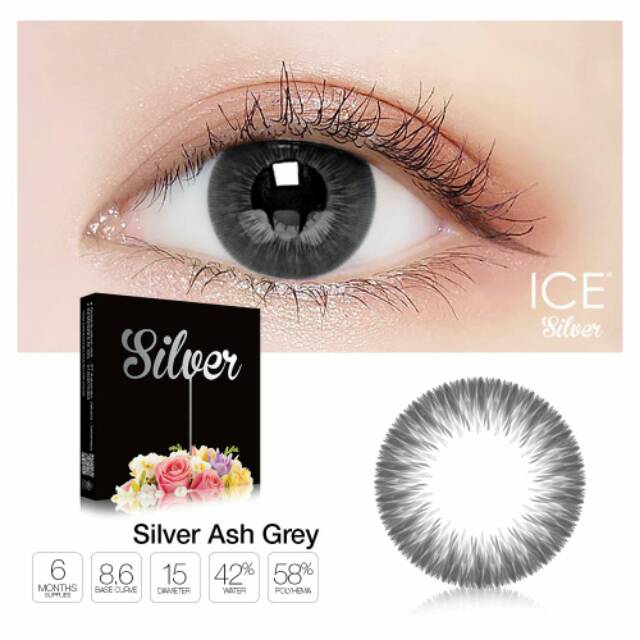 Softlens warna abu-abu ICE Silver Tersedia ukuran minus dan normal
