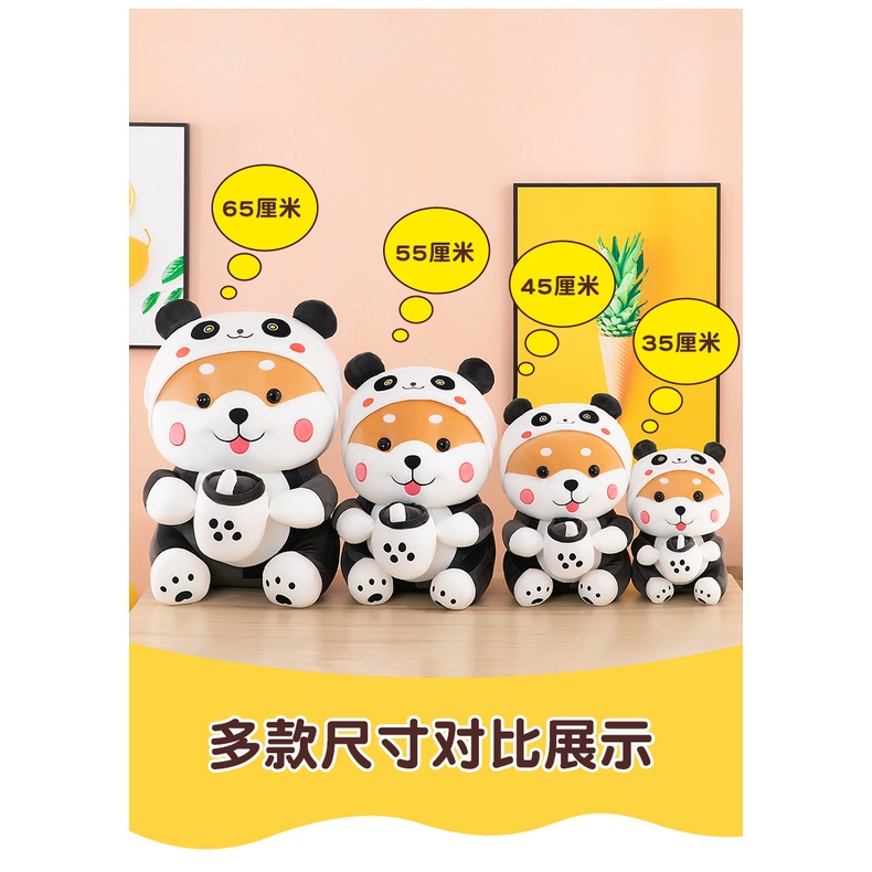 Boneka Shiba pegang bubble tea costume lucu super jumbo 55cm bahan plush