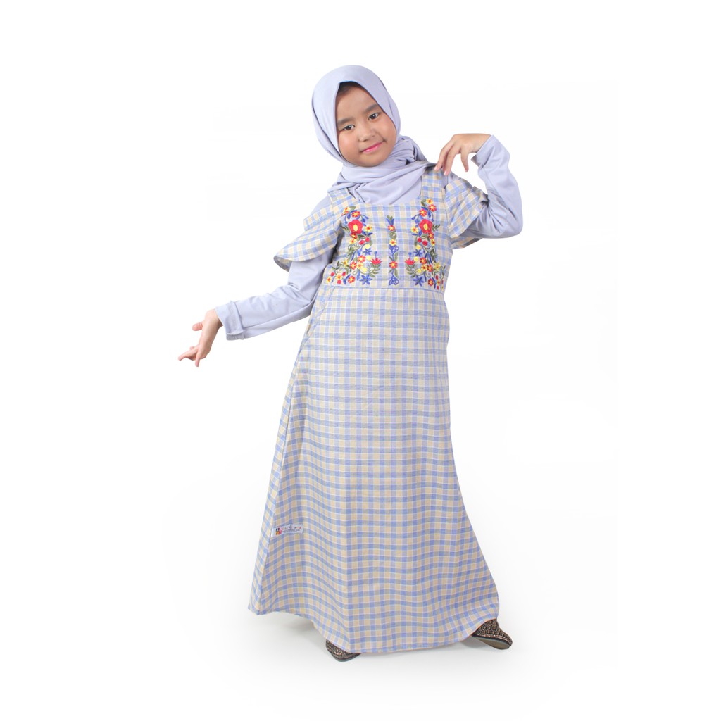 Fatihfirra Baju Gamis Muslim Anak Perempuan Overall Motif Kotak