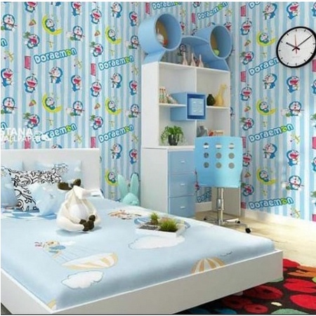 wallpaper roll kuda poni kuning/wp doraemon 3d biru/wallpaper 3d pink/keroropi hijau 8meterx45cm