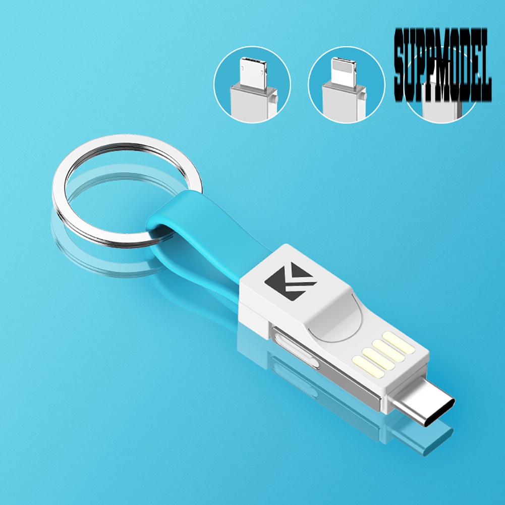 &lt; Suppmodel Floveme Gantungan Kunci 3 in 1 Kabel Data / Charger Micro USB / Tipe C 2A Untuk Android / iOS