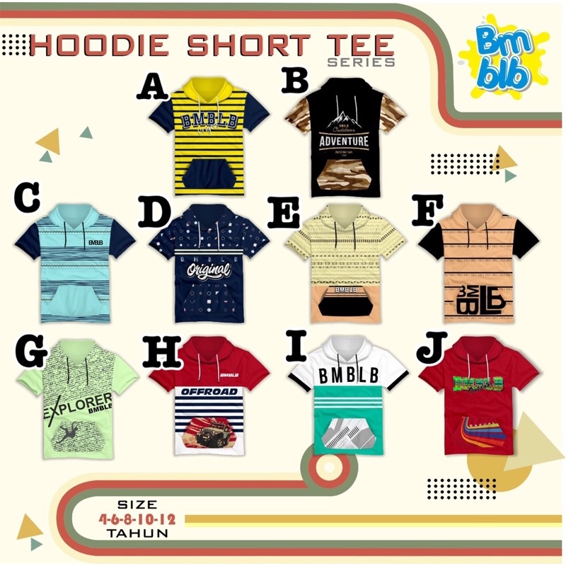 hoodie short tee series bumblebee kidswear / kaos hoodie bumblebee untuk anak usia 3-12 tahun nablfashion