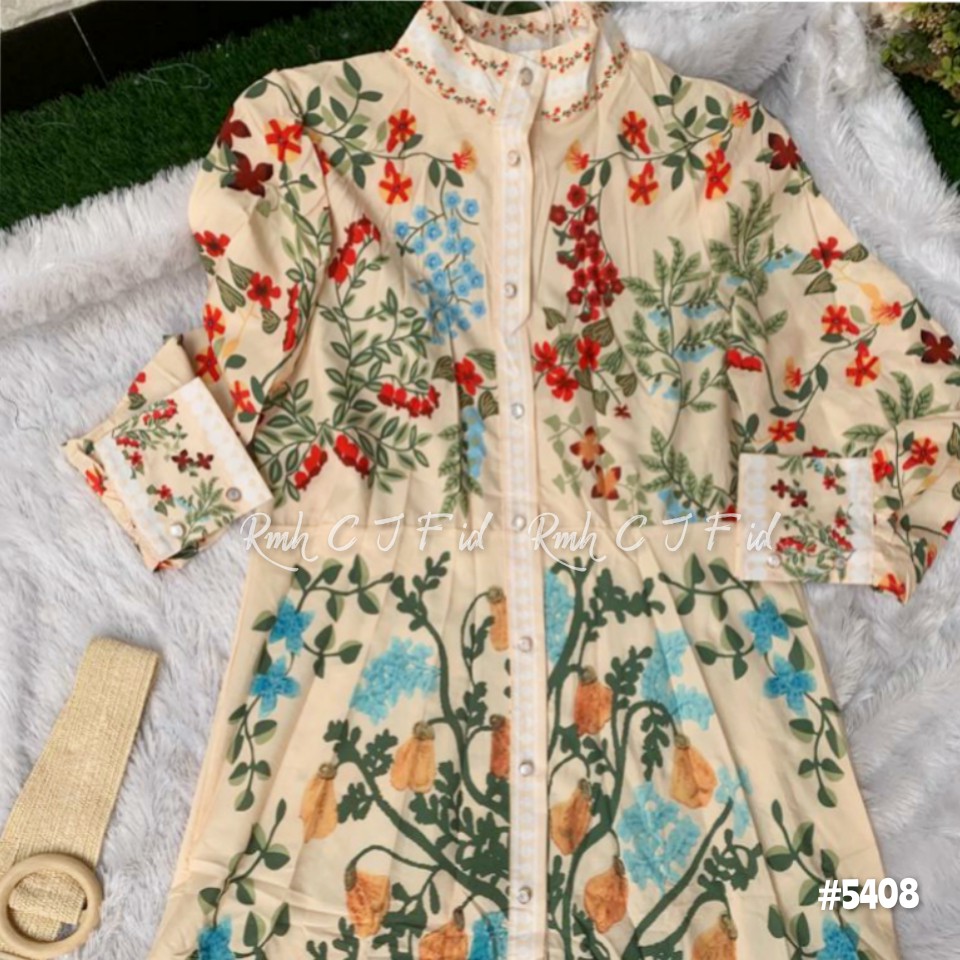 Diva dress import full kancing hidup sampai bawah, free belt, Wudhu friendly