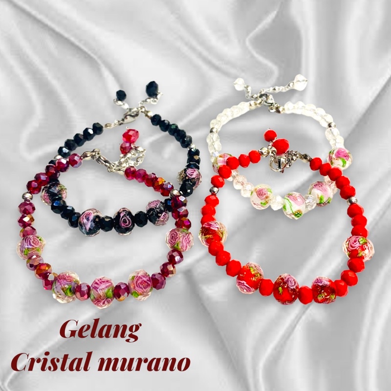 gelang titanium anti luntur//gelang kristal murano