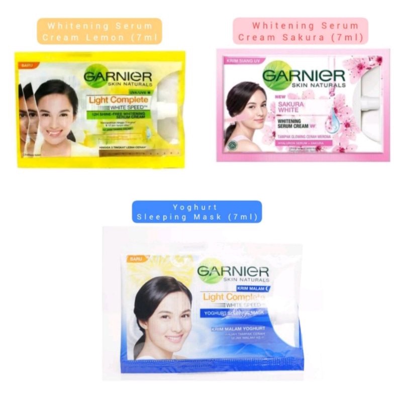 Garnier krim pagi malam / Garnier bright completed vit C / garnier sakura glow / Garnier light compl