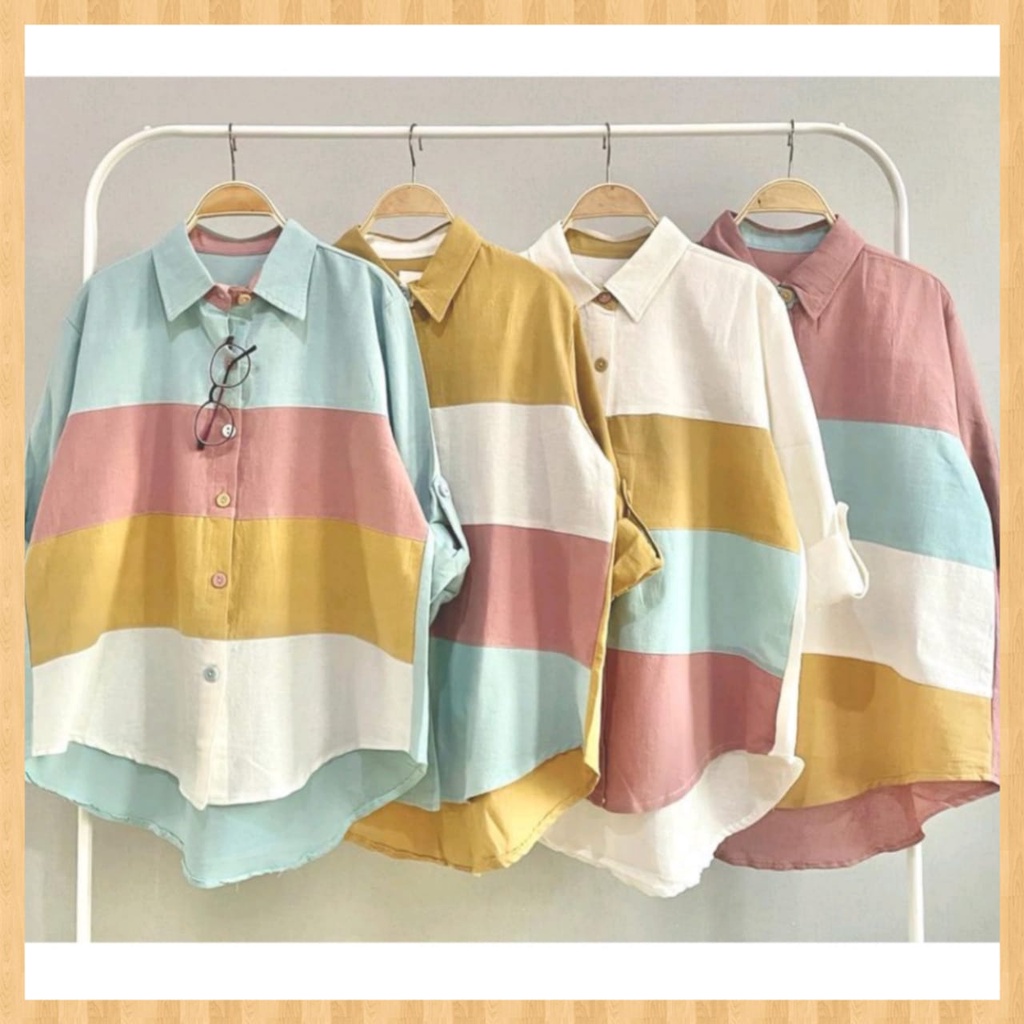 Atasan Blouse Kemeja Wanita Katun Linen Impor Terbaru-7