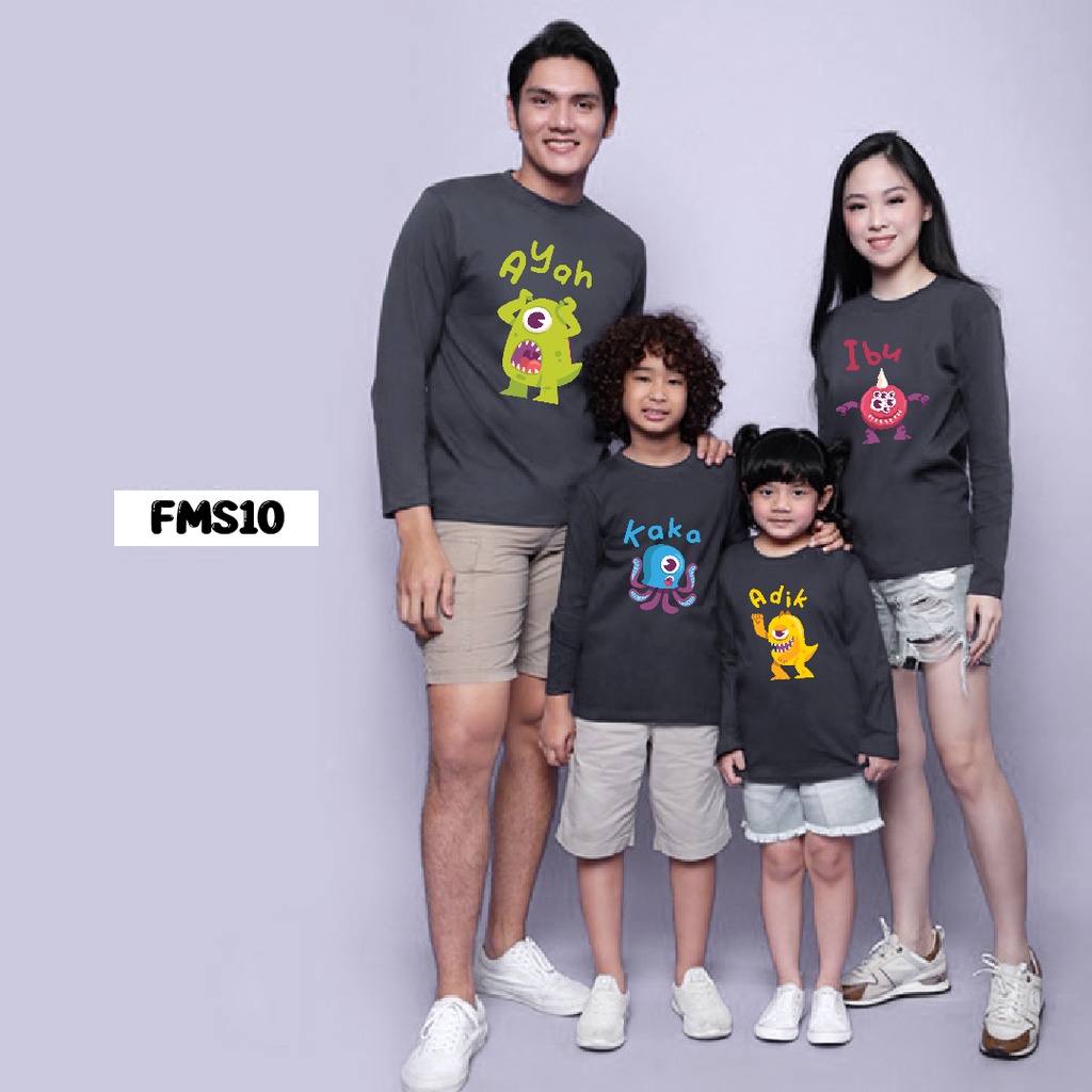 [KAOS] kaos keluarga couple family FMS10 monster cartoon set full color cotton combed lengan panjang murah stylish