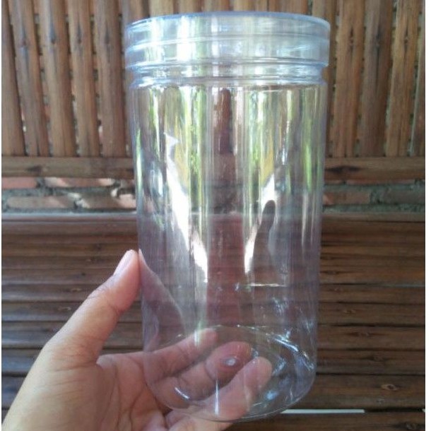 Toples Polos Tabung 900ml/Tutup Bening Transparan/Plastik pet/susu/permen/chesse stick