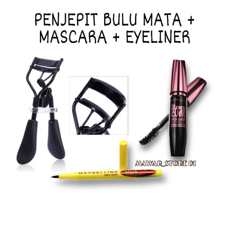 Penjepit bulu mata / pelentik + mascara + eyeliner