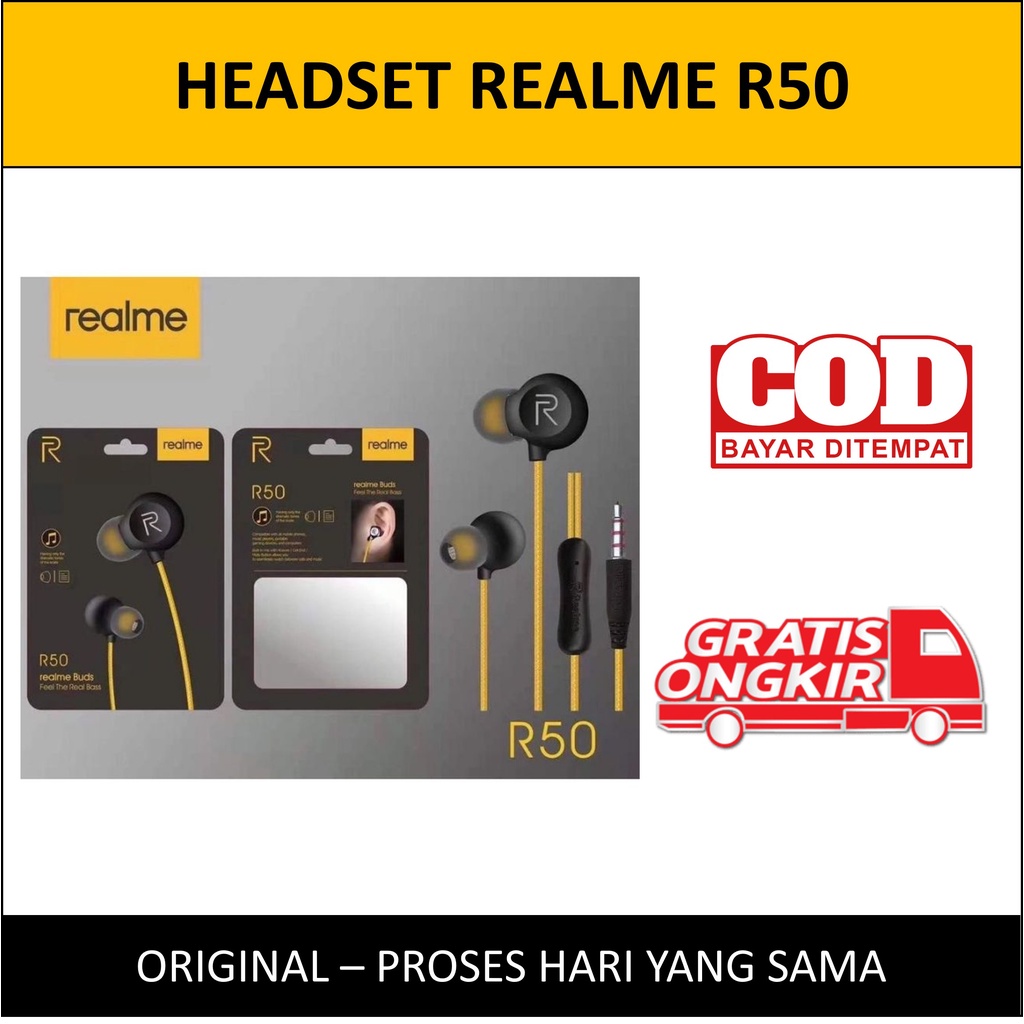 Headset Handsfree Earphone Realme R50 Music Sound Super Bass Buds Extra Bass Segel Ori