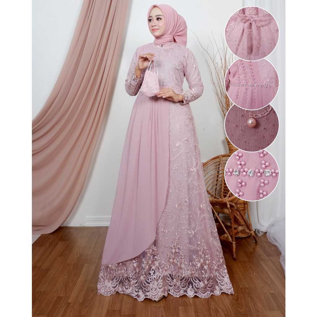 Permata Olshop / Kebaya Gamis Pesta Maudy NK Full Payet / Dress Kondangan / Dresscode Pesta