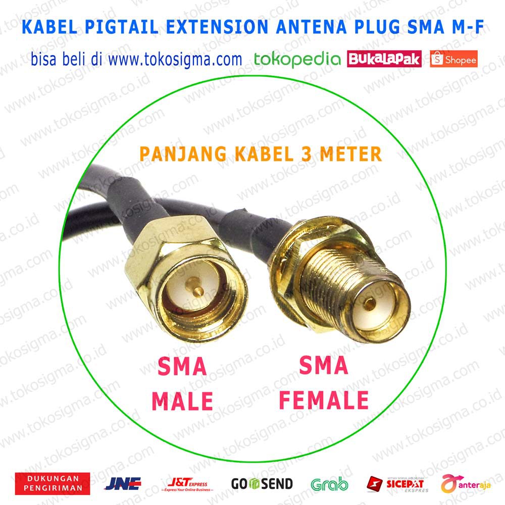 KABEL EXTENSION PERPANJANGAN ANTENA ANTENNA PIGTAIL SMA male female 3 Meter